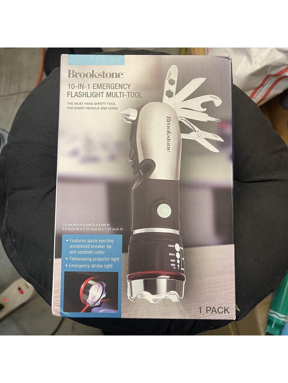 Brookstone 10-in-1 Emergency Flashlight Multi-Tool Glass Breaker Seatbelt Cutter